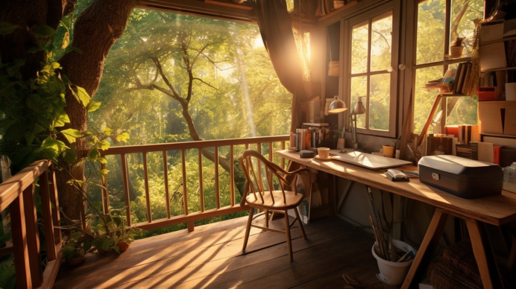 office surrounded by trees and sunshine